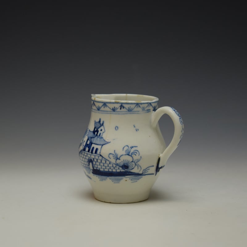 Lowestoft Chinaman and Bridge House Pattern Squat Shaped Sparrow Beak Jug c1795-1800 (6)