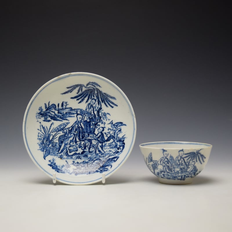 Very Rare Chinese Tea Party Pattern Teabowl and Saucer c1775-80