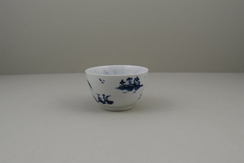 Lowestoft Porcelain Very Rare Windy Day Pattern Teabowl and Saucer, C1760 (5)