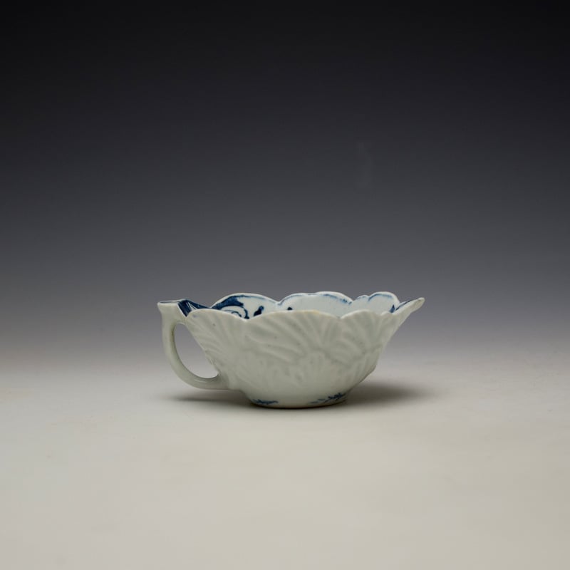 Lowestoft Geranium Moulded Floral Pattern Butterboat c1765 (3)