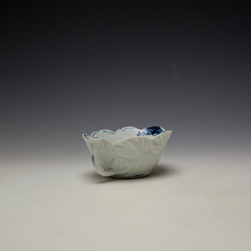 Lowestoft Geranium Moulded Floral Pattern Butterboat c1765 (4)