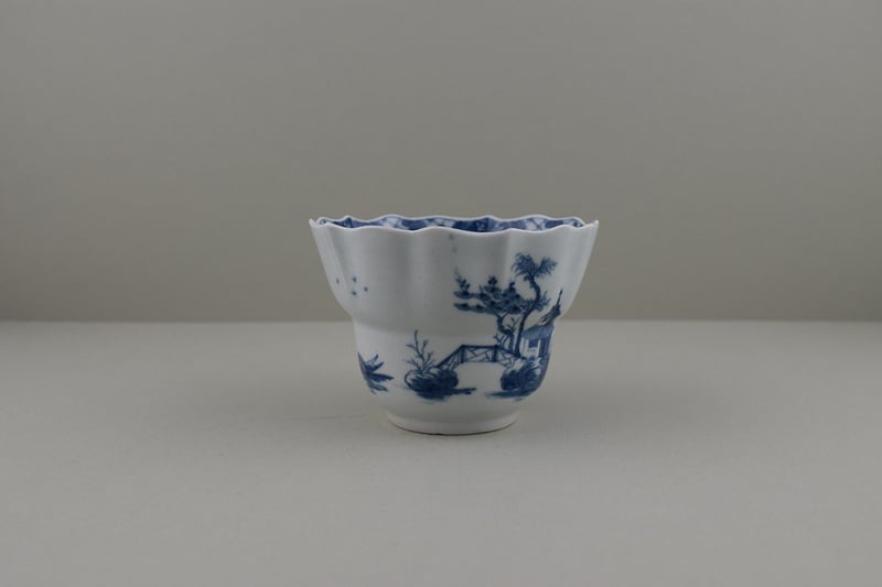 Very Rare The Departing Chinaman Pattern Chocolate Cup and Saucer, C1757. (I.B.33A) a (4)
