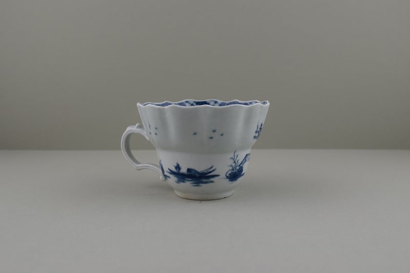 Very Rare The Departing Chinaman Pattern Chocolate Cup and Saucer, C1757. (I.B.33A) a (5)