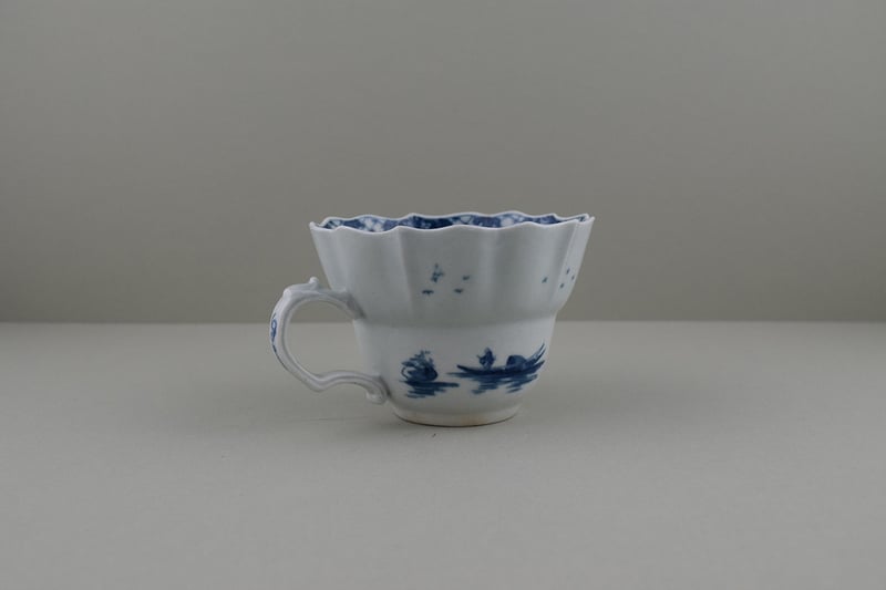 Very Rare The Departing Chinaman Pattern Chocolate Cup and Saucer, C1757. (I.B.33A) a (6)