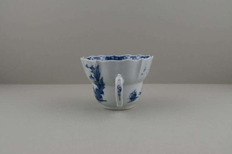 Very Rare The Departing Chinaman Pattern Chocolate Cup and Saucer, C1757. (I.B.33A) a (7)