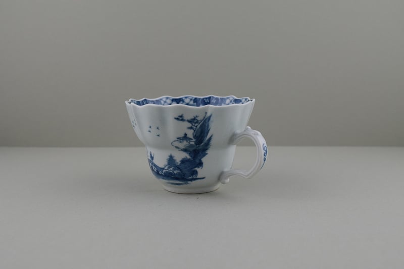 Very Rare The Departing Chinaman Pattern Chocolate Cup and Saucer, C1757. (I.B.33A) a (8)