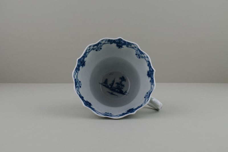 Very Rare The Departing Chinaman Pattern Chocolate Cup and Saucer, C1757. (I.B.33A) a (9)