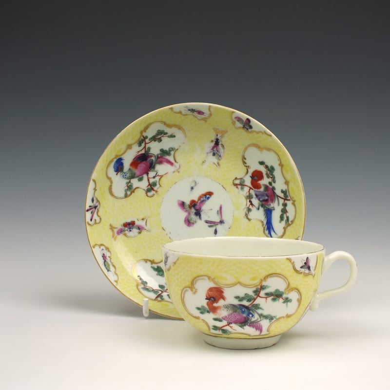 Very Rare Yellow Ground Tea Cup and Saucer, c1770.