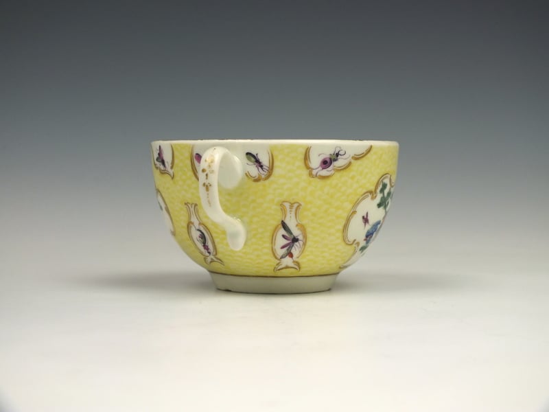 First period Worcester yellow ground tea cup and saucer (5)