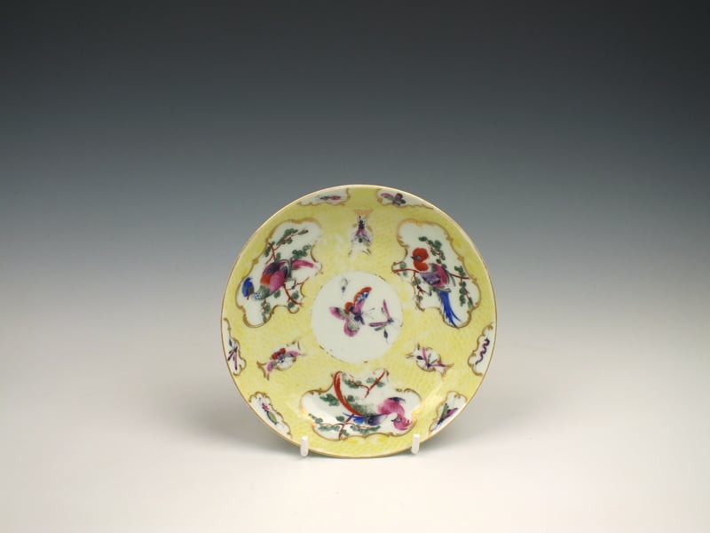 First period Worcester yellow ground tea cup and saucer (8)