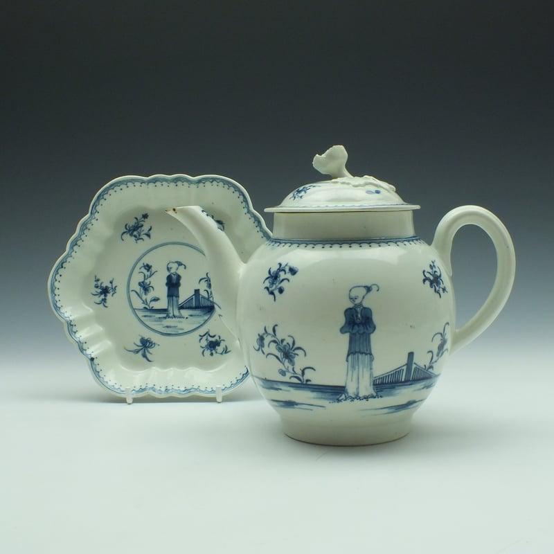 Waiting Chinaman Pattern Teapot and Stand c1770 Ex Zorensky Collection