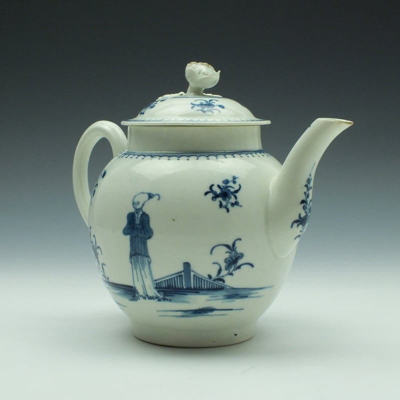 Worcester Porcelain Waiting Chinaman Pattern Teapot, Cover and Stand c1770 (Ex Zorensky Collection) (5)