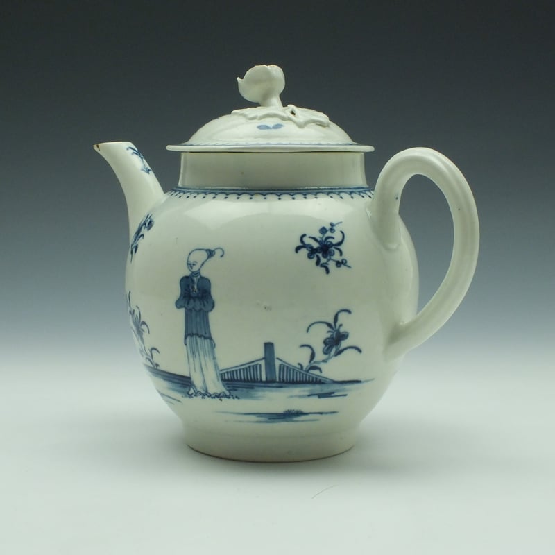 Worcester Porcelain Waiting Chinaman Pattern Teapot, Cover and Stand c1770 (Ex Zorensky Collection) (8)