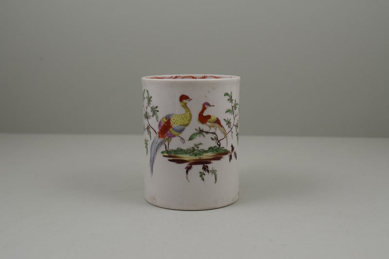Liverpool Porcelain William Reid Exotic Bird Bird Pattern Mug, C1756-58 (2)