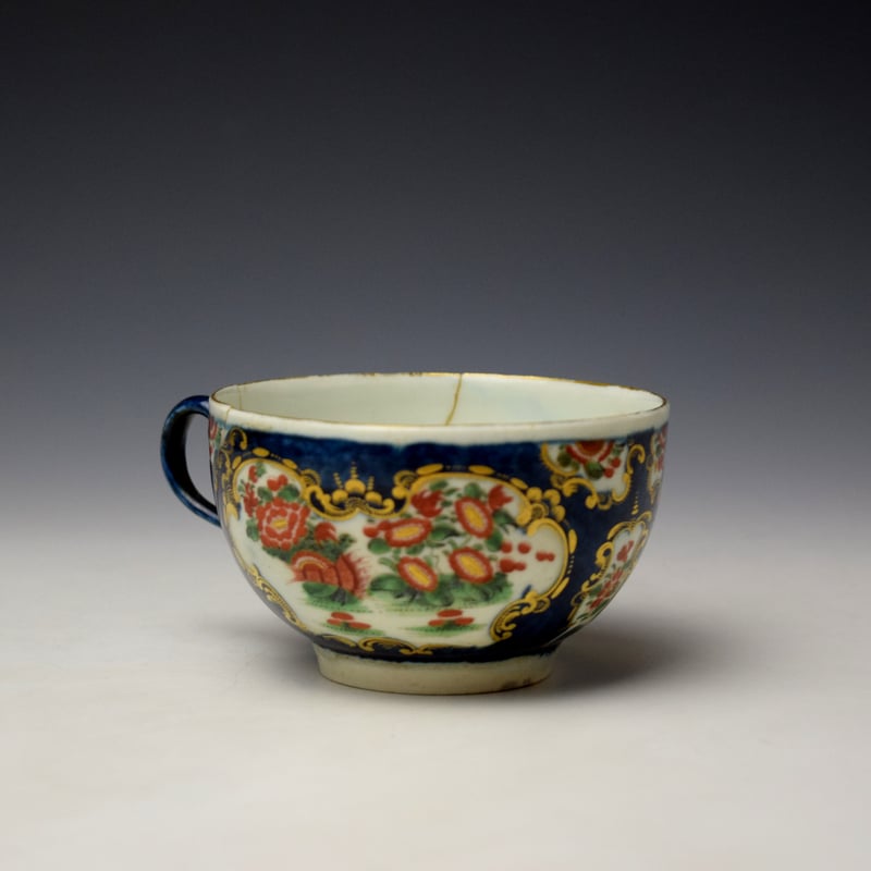 Worcester Blue Scale Queens Pattern Teacup and Saucer c1770 (4)
