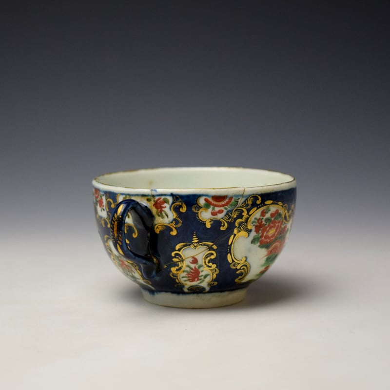 Worcester Blue Scale Queens Pattern Teacup and Saucer c1770 (5)