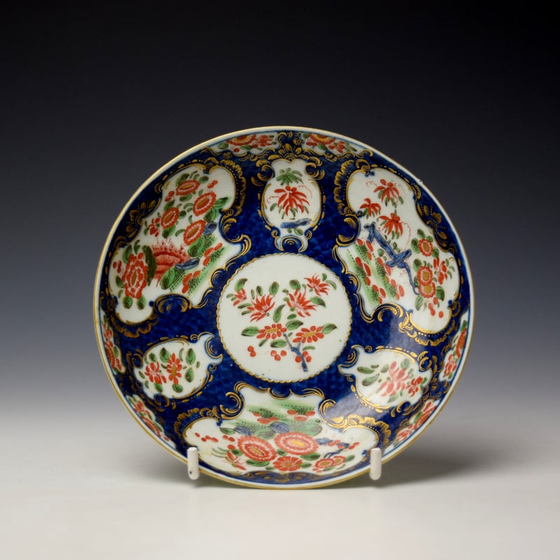 Worcester Blue Scale Queens Pattern Teacup and Saucer c1770 (9)