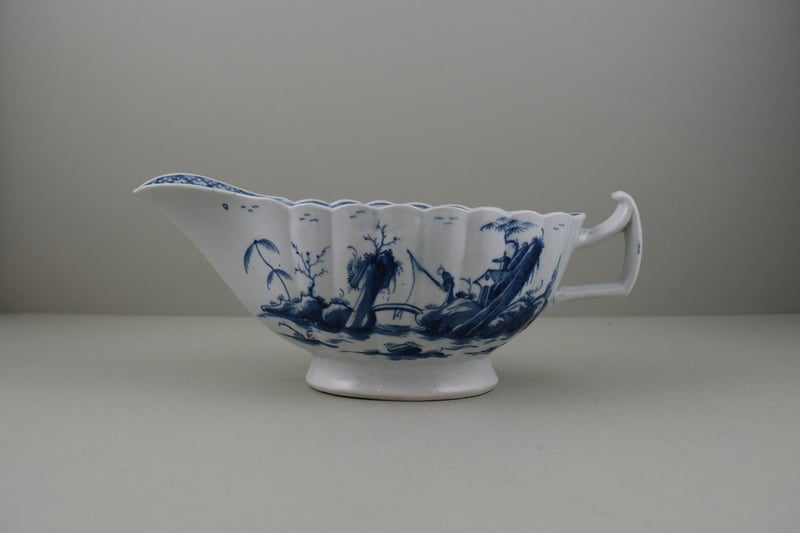 Worcester Porcelain First Period Fringed Tree Pattern Sauceboat, C1755-60. (Excellent)