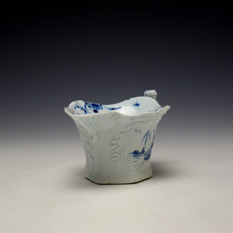 Worcester The Sinking Boat Fisherman Pattern Hexagonal Creamboat c1754-55 (3)