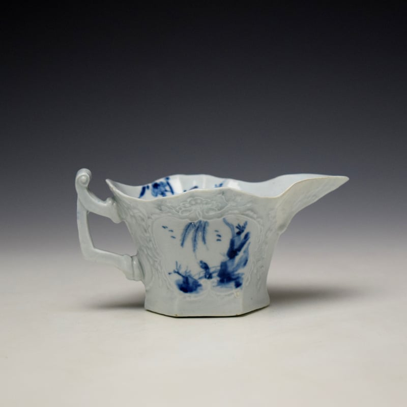 Worcester The Sinking Boat Fisherman Pattern Hexagonal Creamboat c1754-55 (5)