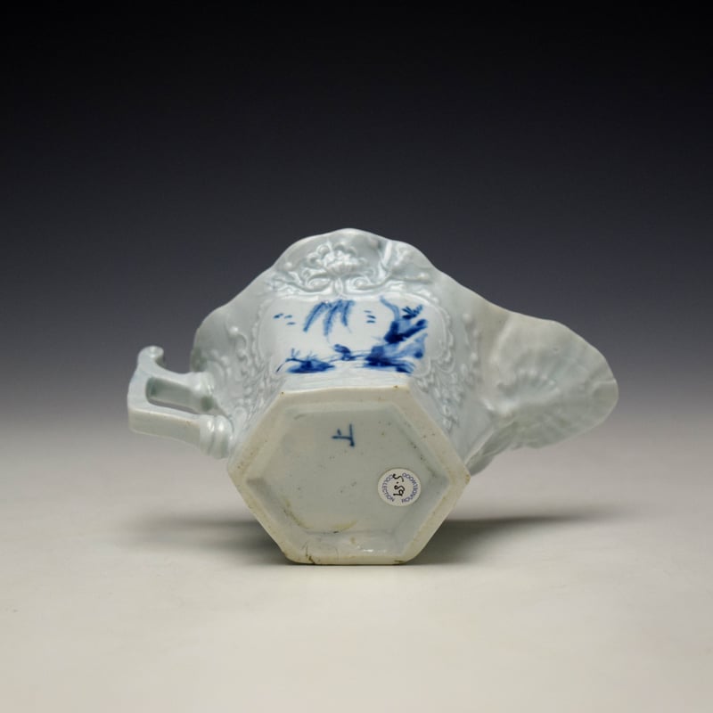 Worcester The Sinking Boat Fisherman Pattern Hexagonal Creamboat c1754-55 (9)